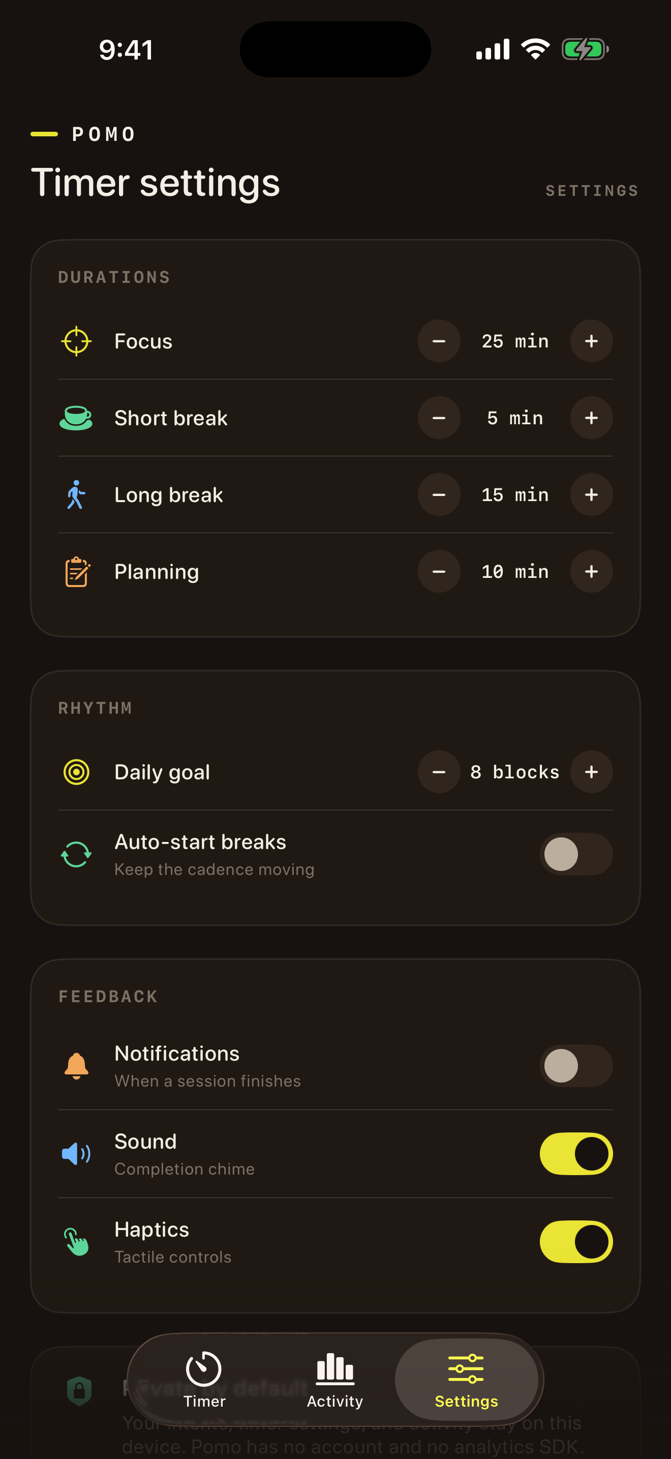 Pomo for iPhone — Adjust the timer.